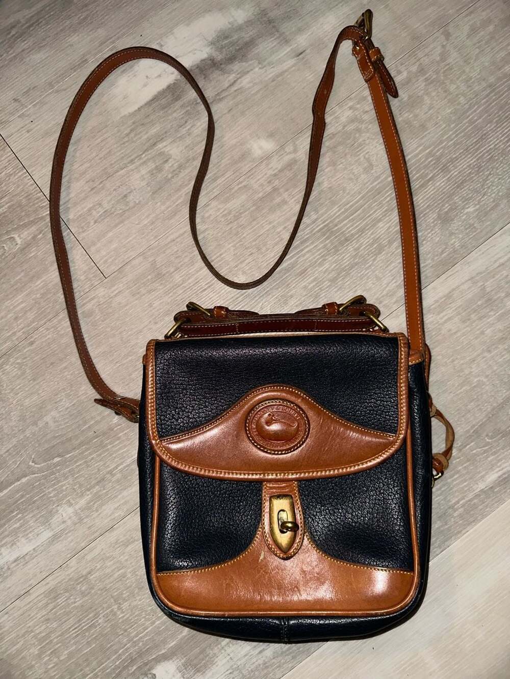 Dooney & Bourke Square Carrier Crossbody Bag Black Brown Leather